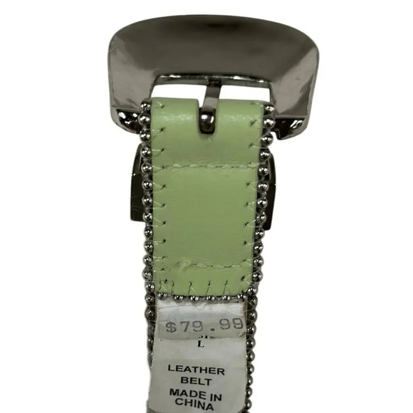 Christine Alexander Swarovski Crystal Studded Green Leather Belt Size Large - Picture 9 of 16